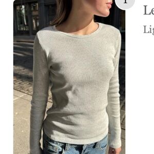 Brandy Melville Leah Ribbed Top Light Heather Grey